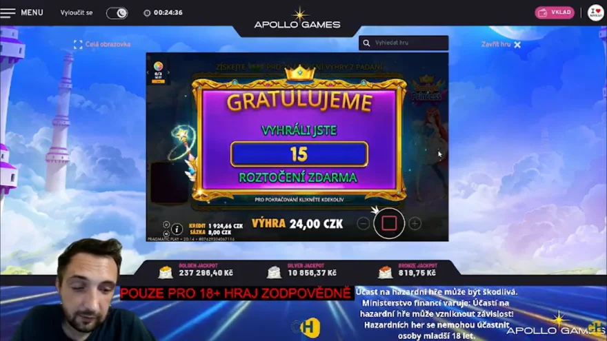 Stream 6.9.2026 Casino Apollo výhra 2261 Kč!