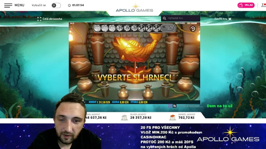 Stream 2.8.2026 Casino Apollo freespiny sloty a výhry!