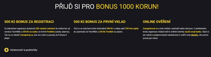 Fortuna přesně rozděluje registrační bonus na bonus bez vkladu a ke vkladu.