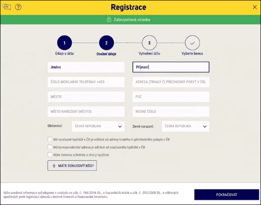 Sazka Hry registrace