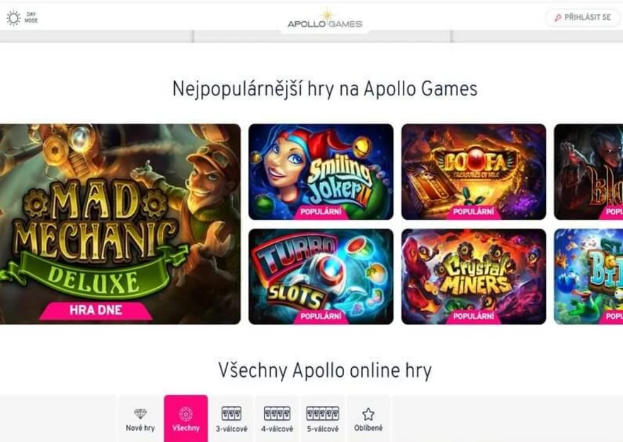 Nabídka her v online casinu Apollo Games