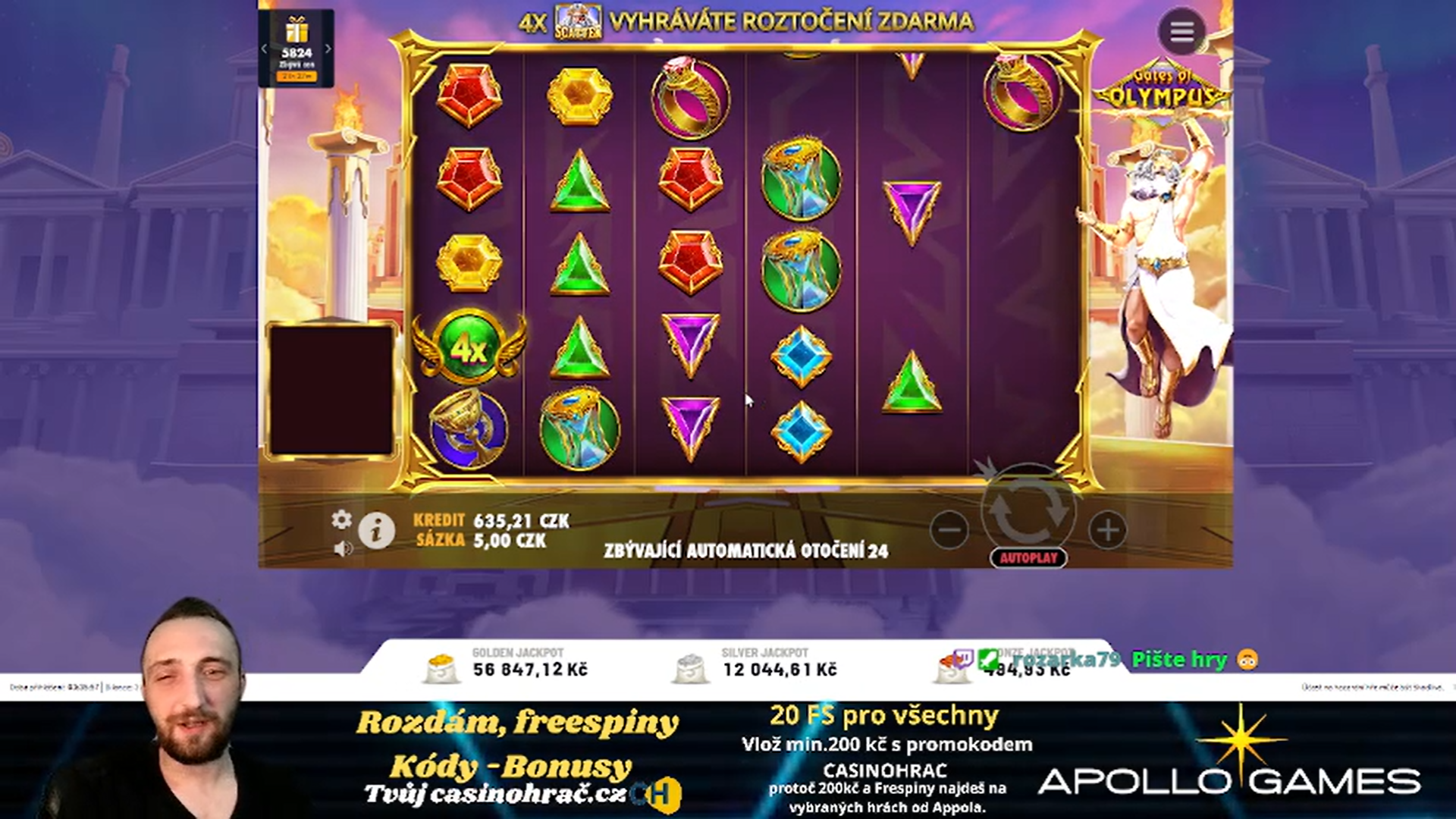 Stream 8.2.2025 Apollo Freespiny pro sledující ! 🔥💸